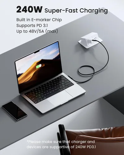 Vista 3 de Fasgear Cable USB4 de 40 Gbps USB C a USB C de 3.3 pies - Cable tipo C de 240 W de carga rápida, cables de pantalla HD compatibles con 8K @60Hz/4K