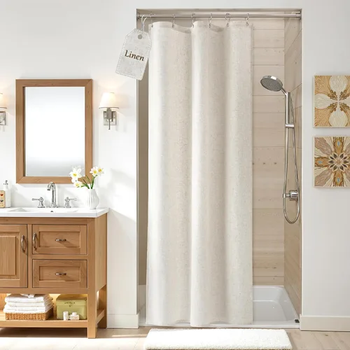 Vista 30 de Nanspring Cortina de ducha de lino extra larga para baño, 96 pulgadas Natural