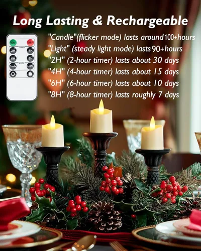 Vista 4 de Homemory - Velas recargables sin llama, Velas votivas LED con temporizador de 2/4/6/8H, 6 piezas, velas de té operadas por batería con temporizador