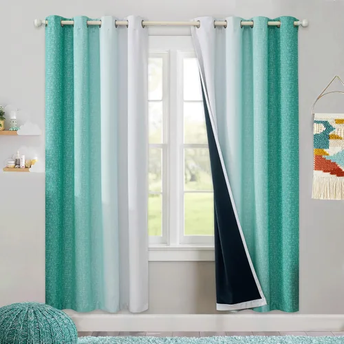 Vista 14 de Cortinas Ombre 100% Opacas de 63 Pulgadas de Largo 2 Paneles para Dormitorio Azul Blanco Patrón Degradado Oscurecimiento de Habitación Aislamiento