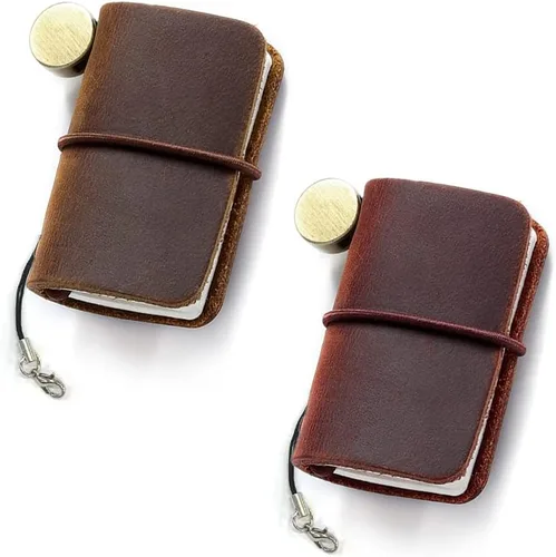 Vista 8 de Yitexin 2 Colors Mini Size Travelers Notebook with Leather Cover and Strap, Refillable Handmade 4.8x3.2cm(1.9’’x1.3’’) Tiny Travel Journal, Pocket