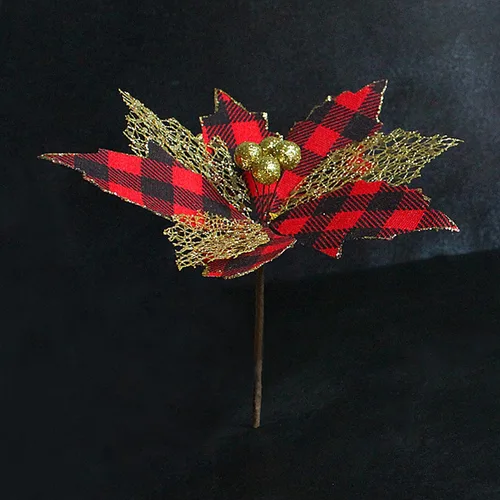 Vista 3 de Artesanía fina floral de Navidad, plástico que no se decolora, color rojo y negro, flor de Navidad para el hogar a cuadros rojos y negros
