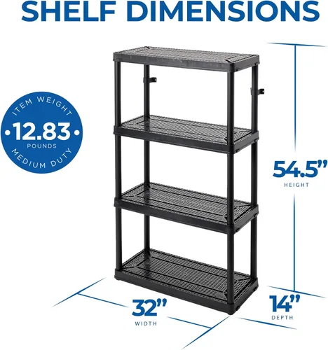 Vista 3 de Gracious Living Unidad de almacenamiento de 4 estantes de altura fija de servicio medio, 14 x 32 x 54.5 pulgadas, sistema organizador para el hogar