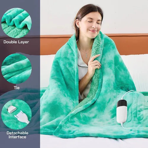 Vista 2 de greenoak Manta eléctrica con calefacción, manta térmica de piel sintética Sherpa para sofá cama, regalos cálidos de invierno para mujeres/ella
