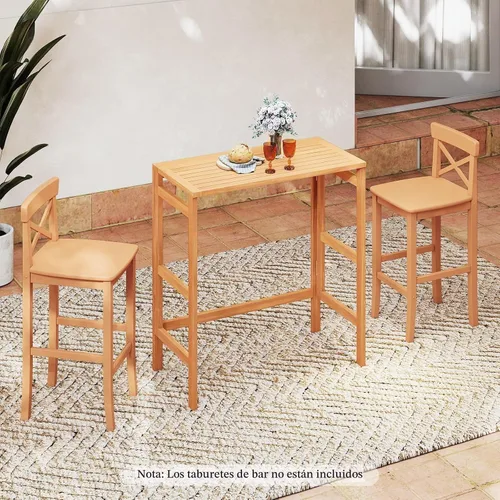 Vista 6 de Tangkula Mesa de bar plegable de madera de acacia para exteriores, mesa rectangular para patio, mesa de bar con mesa de listones, para balcón
