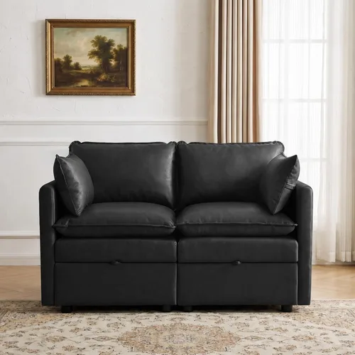 Vista 49 de Otomana cuadrada grande de 27 pulgadas con almacenamiento, reposapiés tapizado moderno con patas antideslizantes para sofá, mesa de café, sala