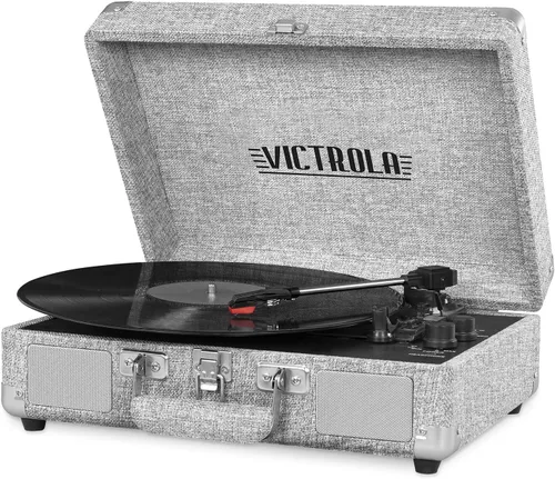 Vista 18 de Victrola Journey+ - Reproductor de discos portátil con Bluetooth en maleta – Altavoces integrados, reproductor de vinilos de 33-1/3, 45 y 78 RPM
