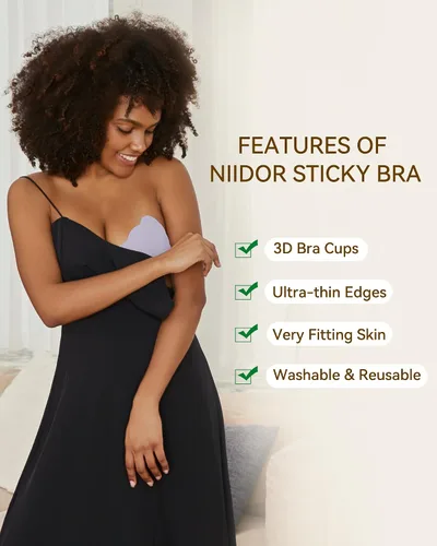 Vista 3 de Niidor Sticky Bra Invisible Adhesive Push Up Reusable Strapless Bra for Bra for Backless Dress with Nipple Cover Wavy