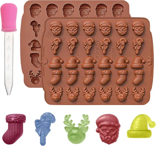 Vista 6 de Moldes de chocolate de Navidad, 3 moldes de silicona para caramelos, bastón de Papá Noel, árbol de Navidad, moldes de jengibre para cubitos