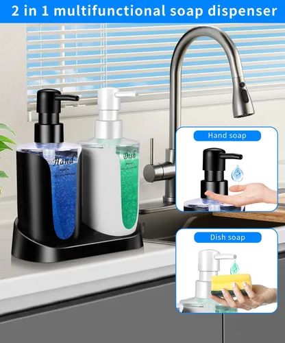 Vista 2 de Juego de Dispensadores de Jabón para Cocina, Contiene Dispensador de Jabón para Manos y para Platos, Dispensador de Jabón Moderno de Bomba Dual