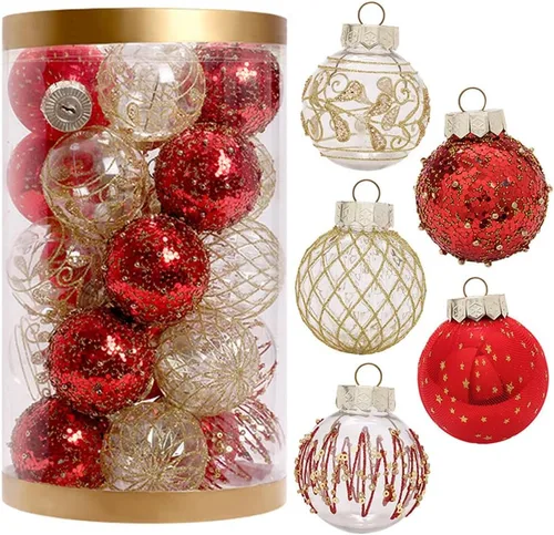 Vista 11 de 25 bolas de Navidad de 2.36 pulgadas, inastillables, adornos colgantes para árbol de Navidad, decoraciones de Navidad, color negro y dorado