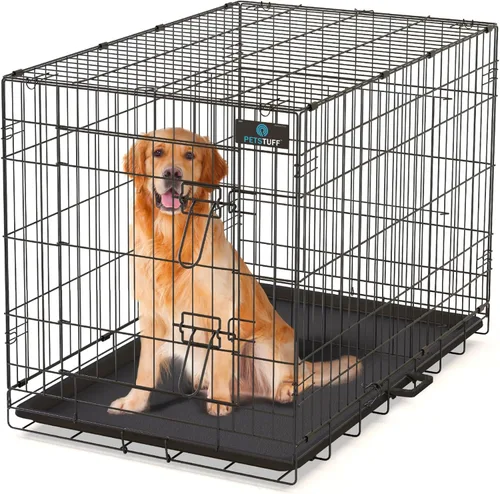 Vista 2 de PetsTuff Great CRATES - Jaula grande para perros de 36 pulgadas, perrera resistente con panel divisor para mascotas de 40 a 60 libras, bandeja