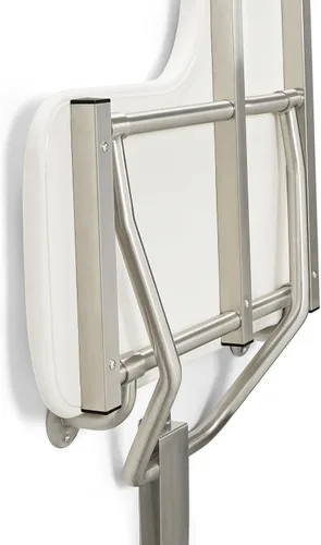 Vista 10 de Seachrome Asiento de ducha Lift-Assist, en forma de L, zurdo, ADA, montaje en pared, acolchado blanco naugahyde