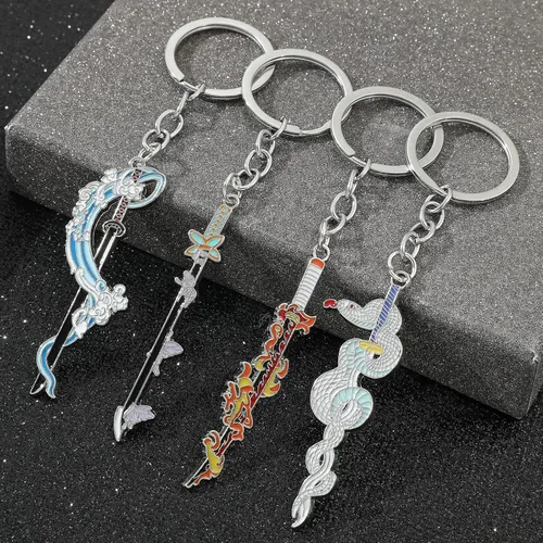 Vista 7 de Anime Slayer - Juego de pines de llavero Figuras de dibujos animados 9 Hashiras Mini Katana Sword Llaveros Esmalte Pin Joyería Hombres Mujeres