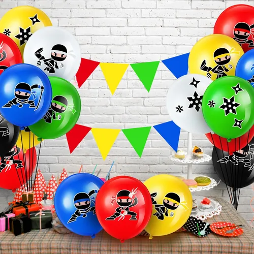 Vista 5 de Deekin - 60 globos ninja para decoraciones de fiesta de cumpleaños Multicolor