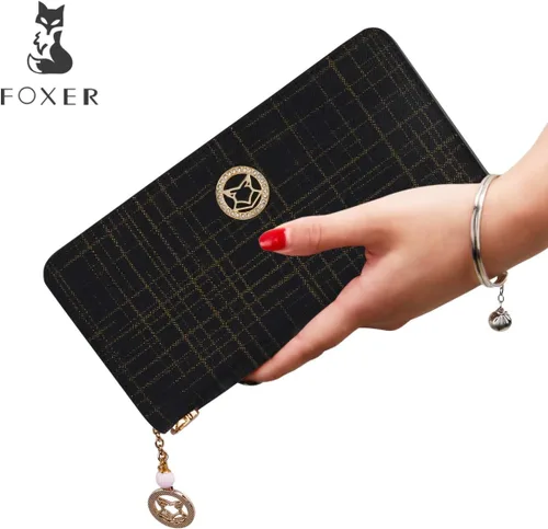 Vista 6 de FOXER - Billetera de piel para mujer, con dos divisiones, tarjetero y correa para la muñeca
