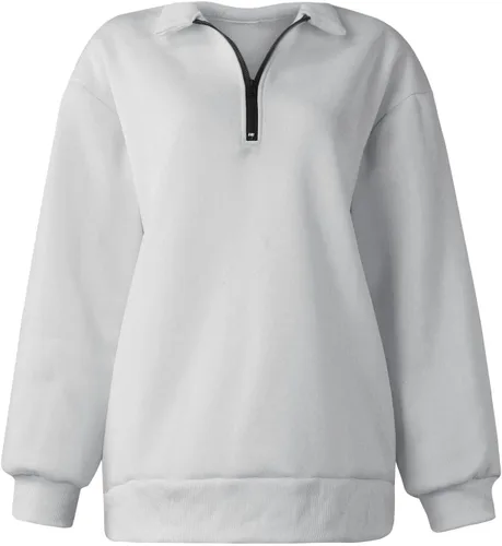 Vista 4 de DUOWEI Sudadera de invierno para mujer, de gran tamaño, media cremallera, manga larga, con capucha y cremallera de un cuarto