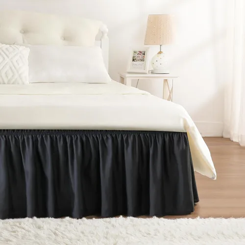 Vista 20 de Falda de cama RIMELA tamaño Queen color verde bebé con caída de 15 pulgadas, falda elástica envolvente, volante que protege contra el polvo