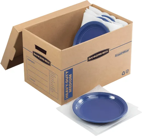 Vista 4 de Bankers Box Kit de cocina caja de mudanza, 1 paquete, divisores y cojines, asas reforzadas, montaje sin cinta, caja con tapa, 15 x 12 x 10 pulgadas