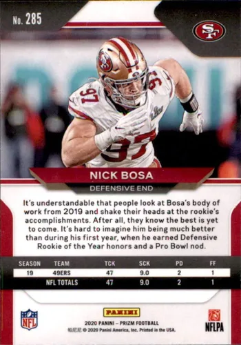 Vista 2 de 2020 Panini Prizm #285 Nick Bosa San Francisco 49ers Football Card