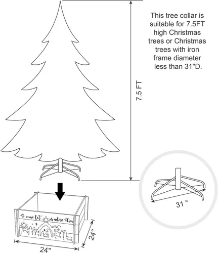 Vista 5 de Glitzhome Collar de árbol de madera, cubierta de base de árbol de Navidad, collares de árbol de Navidad para árboles artificiales, escena