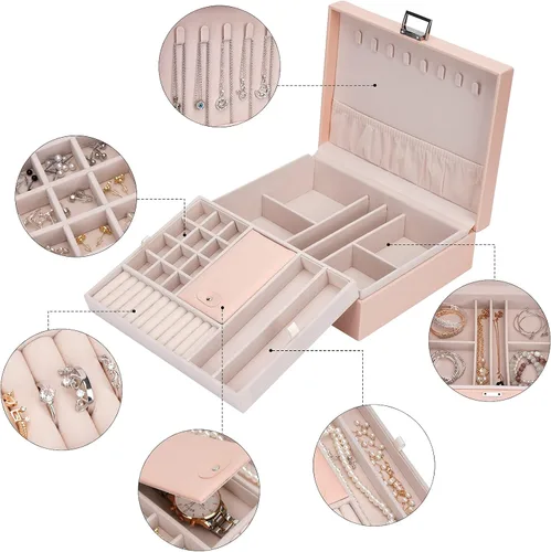 Vista 7 de ATAIMEISEN Caja organizadora de joyas, joyero de viaje, organizador de almacenamiento, caja de aretes, anillo, collar, caja grande de joyería