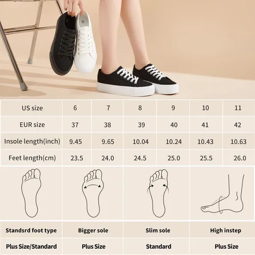 Vista 9 de Waluzs Zapatillas de plataforma para mujer, zapatos de plataforma baja con cordones, zapatos de lona para mujer, zapatos de tenis blancos