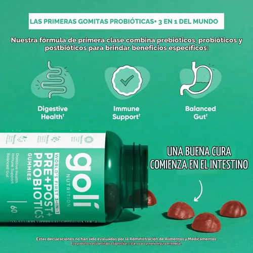 Vista 4 de Goli Pre Pro - Gomitas postbióticas - La primera fórmula 3 en 1 del mundo con probióticos DE111, prebióticos XOS, postbióticos MCC1849, veganas, sin