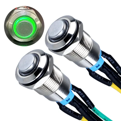 Vista 17 de 2 interruptores de botón con pestillo de 0.472 in con cable pre-soldado de 5.9 in 1NO 12V-24V ON-Off para orificio de montaje de 1/2 pulgada, anillo
