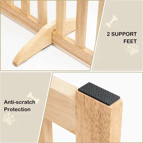 Vista 6 de Puerta independiente para mascotas de 30 pulgadas de altura, valla de seguridad plegable de madera maciza con 2 pies de soporte, ideal para Roble