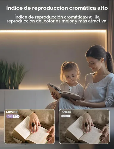 Vista 2 de MIWISE Tira de luces LED USB 5V, tira de luz LED COB súper brillante de 2700K blanco cálido con interruptor regulador táctil, cinta de luz regulable