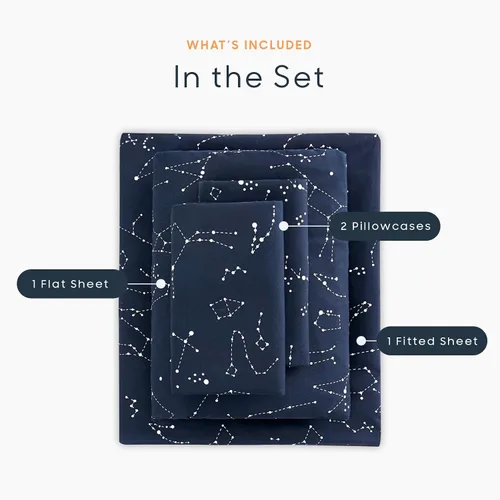 Vista 7 de Wake In Cloud - Juego de sábanas Constellation, juego de 4 piezas, espacio celestial, brujería estelar, galaxia astrológica, ropa de cama de Azul