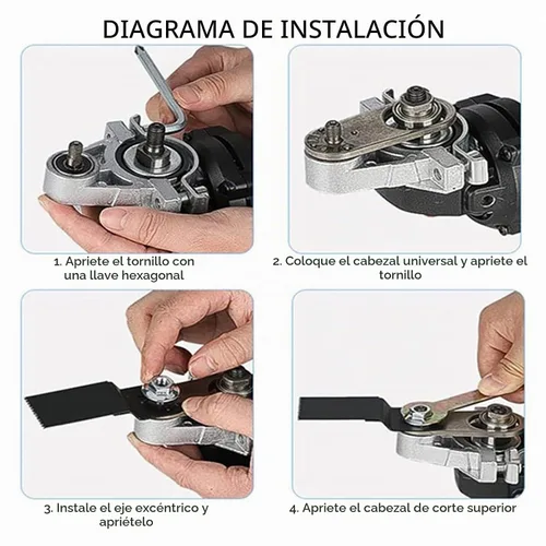 Vista 6 de Gonetre Convertidor de amoladora angular de acero de tungsteno – Kit adaptador de herramienta oscilante con cuchillas para roscas M10 – Accesorios
