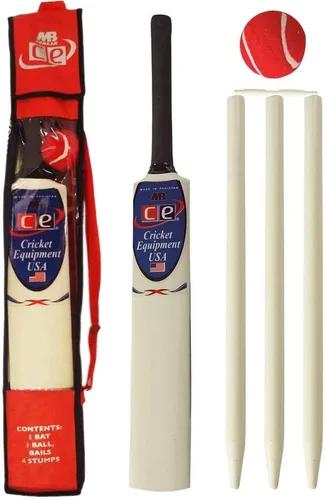 Vista 5 de Junior Cricket Bat Set Wooden Gift Size 4, 6 Includes Stumps Ball Bat Carrying Bag