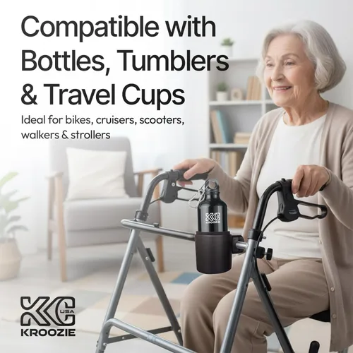 Vista 8 de Kroozie Stealth - Soporte para botella de bicicleta – Resistente portavasos de acero inoxidable para bicicleta para manillar – Para barras