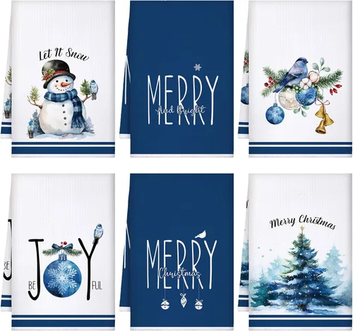 Vista 8 de Bencailor 6 piezas de paños de cocina de Navidad absorbentes de microfibra suave estilo casa de campo de 16 x 24 pulgadas, paños de cocina