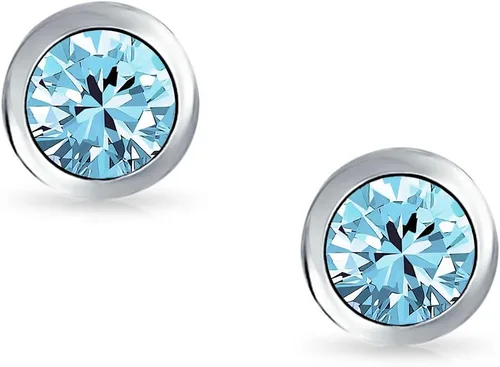Vista 2 de Minimalist .75CT Tiny Round Bezel Solitaire AAA CZ Stud Earrings For Women .925 Sterling Silver Birth Month Colors 6MM