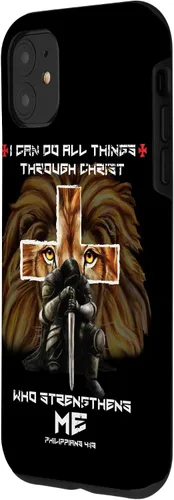 Vista 2 de Fundas para iPhone 11 Christian Phone Cases Men Bible Verse Philippians 4:13 Lion Case