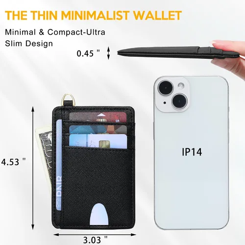 Vista 7 de Badiya Tarjetero delgado minimalista para tarjetas de crédito, bolsillo frontal con bloqueo RFID, estuche compacto para tarjetas con ventana