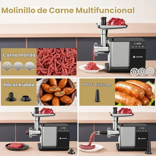 Vista 5 de AAOBOSI Picadora de carne eléctrica de 3000 W máx. con pantalla táctil a color, inversión automática y almacenamiento integrado, 3 ajustes