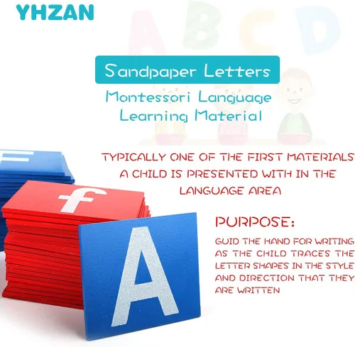Vista 3 de Papel de lija Montessori Letra Aprender Alfabeto Tráctil Aprendizaje Phnonics Reconocimiento de Cartas Habilidades Pre-Escritura Educación