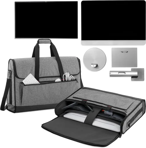 Vista 6 de Trunab Estuche de transporte para monitor de 24 pulgadas, bolsa de viaje acolchada con capacidad para hasta 2 pantallas LCD/televisores, no Gris