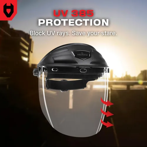 Vista 7 de NoCry Protector facial de seguridad premium para esmerilar y cortar — Visera transparente antivaho, resistente a los impactos y arnés ajustable