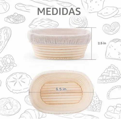 Vista 3 de DOYOLLA Juego Mini de Cestas Ovaladas para Fermentación (16.5 cm, juego de 5), Cestas para Masa de Pan de Masa Madre con Forros para Panaderos