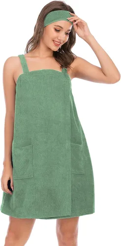 Vista 94 de Veseacky Toalla de baño para mujer con bolsillo, bata de spa ajustable y diadema facial