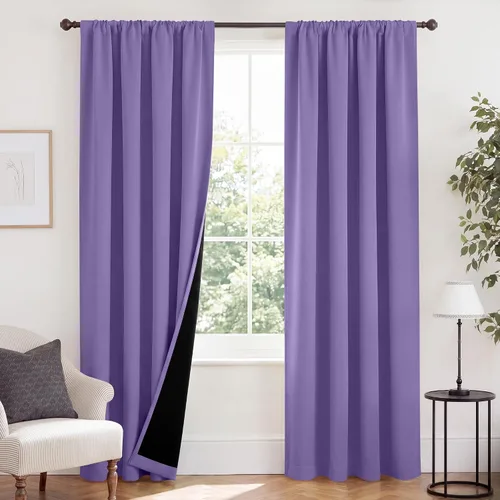 Vista 38 de NICETOWN Biscotti Beige 100% Cortinas opacas de 45" de largo para cocina, bolsillo con varilla para sótano completamente opaco, cortinas térmicas