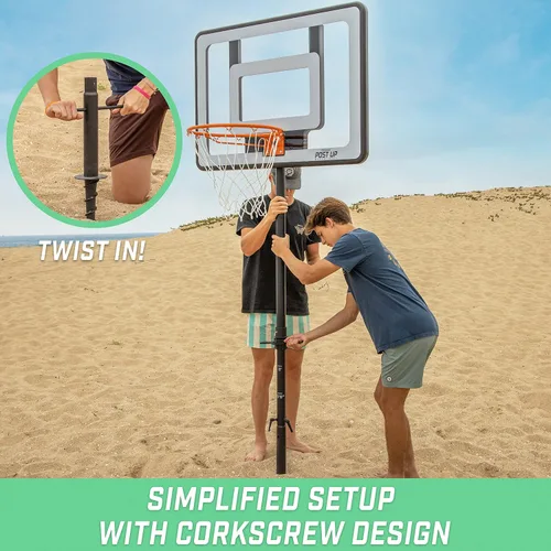 Vista 5 de GoSports Post Up - Aro de baloncesto portátil de playa para niños y adultos, juega en césped o arena, incluye 2 pelotas de baloncesto, bomba y bolsa