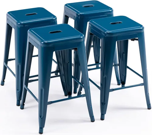 Vista 15 de Vogue Furniture Direct 24" Taburetes de bar de metal sin respaldo negros para interiores/exteriores, altura para encimera con asiento cuadrado