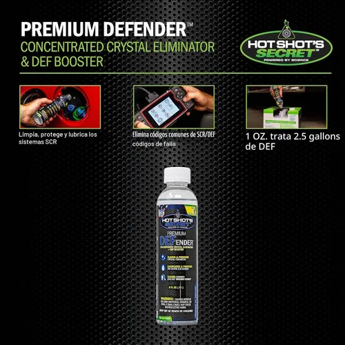Vista 4 de Hot Shot's Secret Defender DEF Booster Aditivo 8 oz – Trata 20 galones – Tratamiento diésel DEF para líquido de escape diésel, limpia y evita