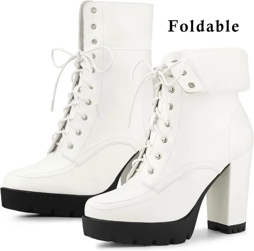 Vista 2 de Allegra K Botines de tacón grueso plegables con plataforma para mujer